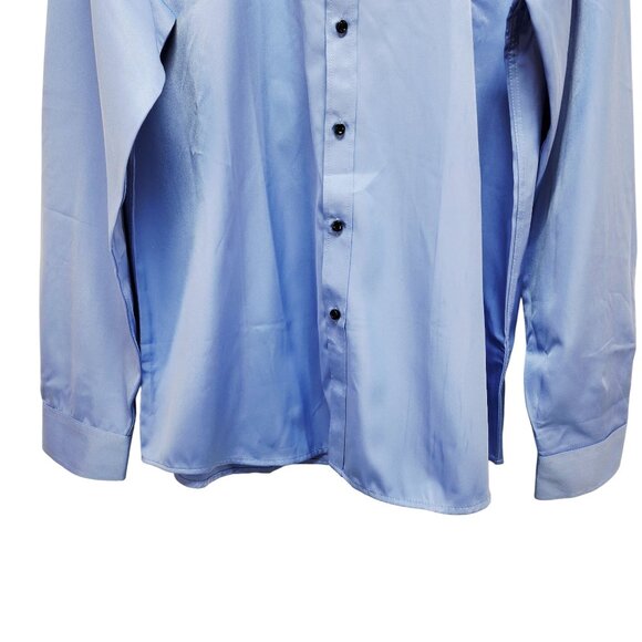 Mens Light Blue Long Sleeve Button-Down Shirt Spread Collar Black Size L - Picture 4 of 9